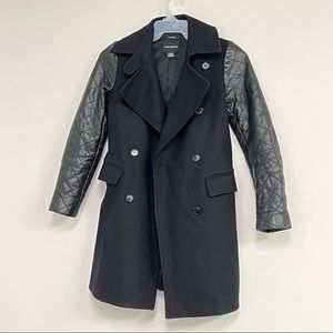 Club Monaco Italian Wool & Quilted Leather Sleeve Jacket Pea Coat